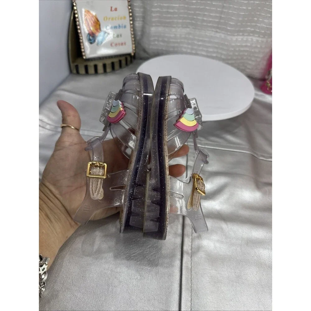(S4)MINI MELISSA Little Girl's Clear Rainbow Jelly Flat Sandals Size 9